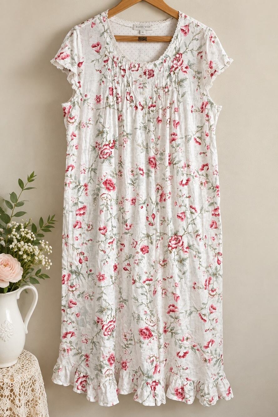 Charter Club Intimates Women’s XL Floral Nightgown 100% Cotton Lace Cottagecore
